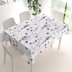 Biante Bavlnený obdĺžnikový obrus Sandra SA-429 Lúčne kvietky s vážkami 50x100 cm