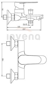 Invena Esla, nástenná vaňová batéria, chrómová, INV-BW-94-001-V