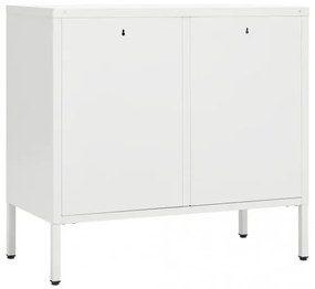 vidaXL Komoda biela 75x35x70 cm oceľ a tvrdené sklo-