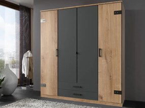 Šatníková skriňa so zásuvkami Cork, 180 cm, doskový dub/grafit