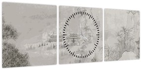 Obraz - Čínska krajina (s hodinami) (90x30 cm)
