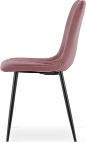 Ružová zamatová stolička LAVA s čiernymi nohami