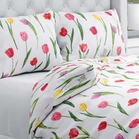 Biante Bavlnené posteľné obliečky Sandra SA-506 Tulipány na bielom Predĺžené 140x220 a 70x90 cm