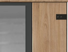 Šatníková skriňa so zrkadlami Cork, 180 cm, doskový dub/grafit