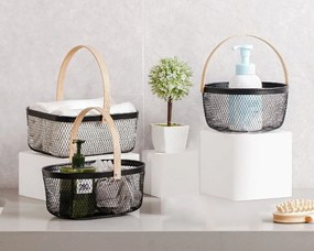 CONFORTIME Kovový košík s bambusovou rukoväťou, čierny 23,5 x 17,5 x 10 cm