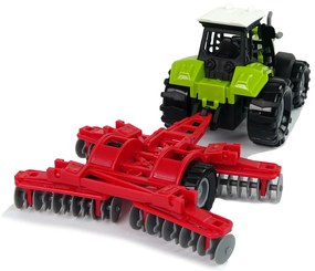 LEAN TOYS Zelený traktor s hrabľami