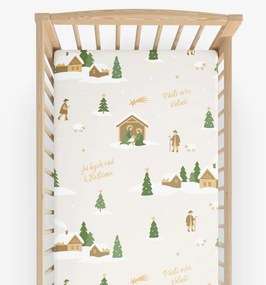 Goldea vianočná bavlnená napínacia plachta do detskej postieľky - pásli ovce valaši 70 x 140 cm