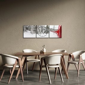 Obraz - Vlak v zasneženej krajine (s hodinami) (90x30 cm)