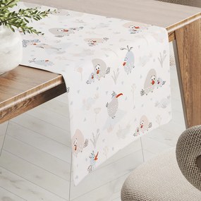 Biante Detský bavlnený behúň na stôl Sandra SA-614 Veselé vtáčiky na bielom 35x120 cm