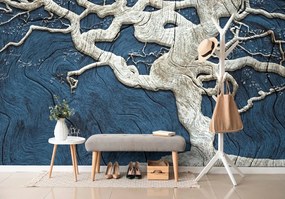 Tapeta abstraktný strom na dreve s modrým kontrastom - 300x200
