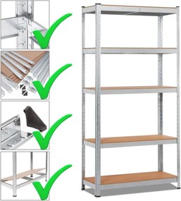Regál 180x90x40 cm zinkovaný 5-policový, nosnosť 875 kg