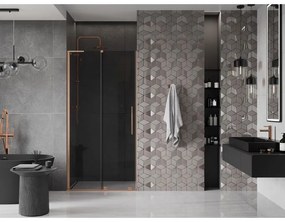 Mexen Velar L, posuvné sprchové dvere do otvoru 100 cm, 8mm šedé sklo, medená matná, 871-100-003-41-65