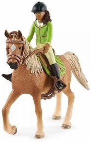 Schleich 42542 Čiernovláska Sarah s pohyblivými kĺbmi na koni Mystery