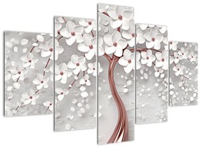 Obraz - Obraz bieleho stromu s kvetinami, rosegold (150x105 cm)