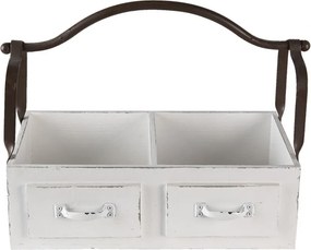 Biely drevený retro box s dvoma priehradkami a kovovým uchom - 41 * 19 * 29 cm