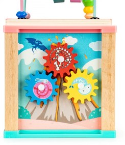 Drevená edukačná kocka EcoToys Dino hnedo-modrá