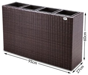 InternetovaZahrada Kvetináč 95 x 27 x 60cm  hnedý -4 nádoby
