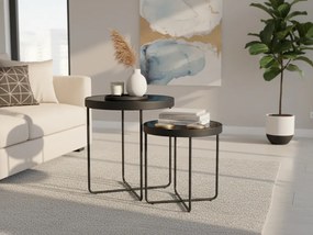 Odkladacie stolíky ATENA GLASS sada 2 ks Ø 40/45 cm, čierne