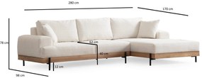 Elegantná rohová pohovka Eti 280 X 170 cm, pravá, biela