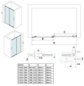 Polysan, THRON LINE SQUARE sprchové dveře 1300 mm, hranaté pojezdy, čiré sklo, TL5013-5002