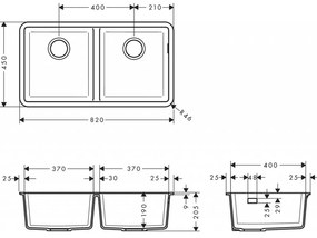 Hansgrohe S51 - Drez pod dosku 370/370, čierny grafit 43434170