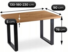 Stôl SANDRO 130–230 cm Dub Zlatý / Čierna