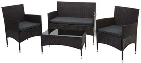 Záhradná súprava 2 kresiel, pohovky a stolíka HWC-F55 - hnedá, vankúše tmavosivá