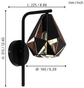 Eglo 43057 - Nástenné svietidlo CARLTON 1xE27/60W/230V