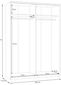 Šatníková skriňa so zrkadlom KARO 150x210 cm biela