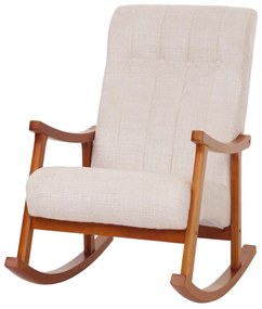 Hojdacie kreslo HWC-K10, relaxačné kreslo, drevo orech / látka ~ Krémová