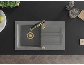Mexen Pablo, 1-komorový granitový drez 752x436x161 mm a drezová batéria Aster, šedá, 6510-71-73450-57-G