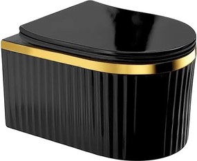 BPS-koupelny Závesná WC misa so SoftClose sedadlom LUMA BL GL RIM 03, čierna lesk/zlatý lem