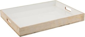 Drevený podnos s bielou smaltovanou vrstvou Enamell white - 66 * 50,5 * 8 cm