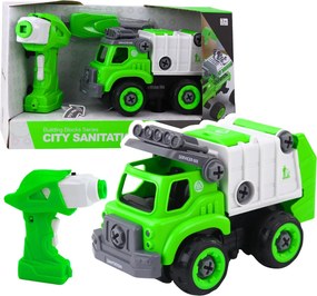 LEAN Toys RC skrutkovač na diaľkové ovládanie Green 2-in-1 Garbage Truck