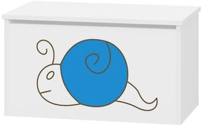 Raj posteli Box na hračky - gravírovaný modrý slimák biela