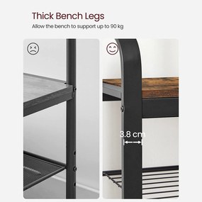 Stojanový vešiak s 9 háčikmi a lavicou na topánky, rustikálny hnedý