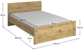 Manželská posteľ 140 DORIS (dub artisan). Vlastná spoľahlivá doprava až k Vám domov. 1091597