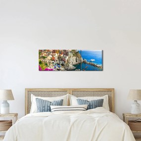 Obraz - Talianska dedinka Manarola (s hodinami) (90x30 cm)