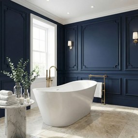 Rea Lusso Slim, voľne stojaca vaňa 170×74 cm + medený click-clack, biela lesklá, KPL-W8504