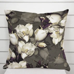 Biante Zamatová obliečka na vankúš Tamara TMR-034 Kvety gardénie na hnedosivom 60 x 60 cm