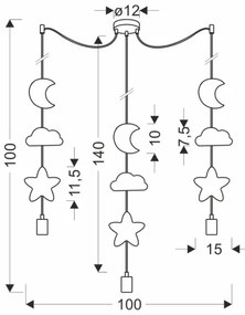 Detský luster TRIO so závesným lankom 3xE27/20W/230V žltá/modrá