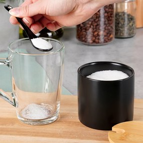VILDE Keramická cukornička s bambusovým viečkom a lyžičkou, čierna 250ml