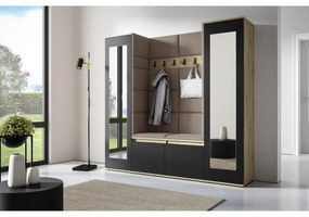 Predsieňová stena AMI 31 So zrkadlom Dub artisan + čierna Tmavo béžová