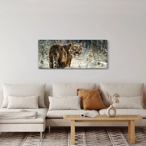 Obraz - Tiger v zasneženom lese, olejomaľba (120x50 cm)
