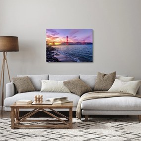 Sklenený obraz mosta pri západe slnka (70x50 cm)