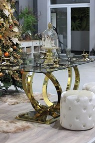 Zlato číry sklenený jedálenský stôl 200cm