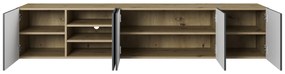 Závesná RTV skrinka Asha 200 cm s ryhovaným frontom - dub artisan / rivier stone mat