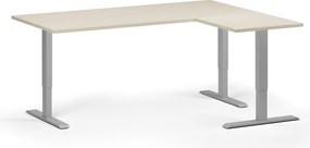 Výškovo nastaviteľný stôl, 180x140 cm, 3 motory, L/P, sivá podnož, breza