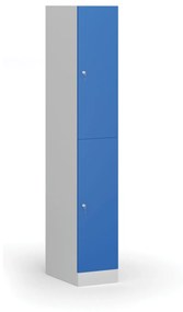 Šatníková skrinka s úložnými boxmi, 2 boxy, 1850 x 300 x 500 mm, cylindrický zámok, modré dvere