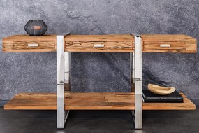 Konzola BARRACUDA 140 cm teakové drevo a chrómovaná nehrdzavejúca oceľ